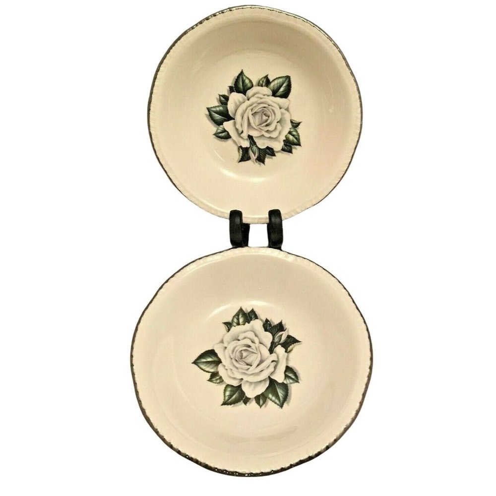 Homer Laughlin Rhythm White Rose China - Pair Berry / Dessert Bowls - 5.5"